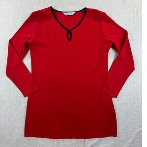 Exclusively Misook Women Unknown Small Red Teardrop Neck Long Sleeve Pullover